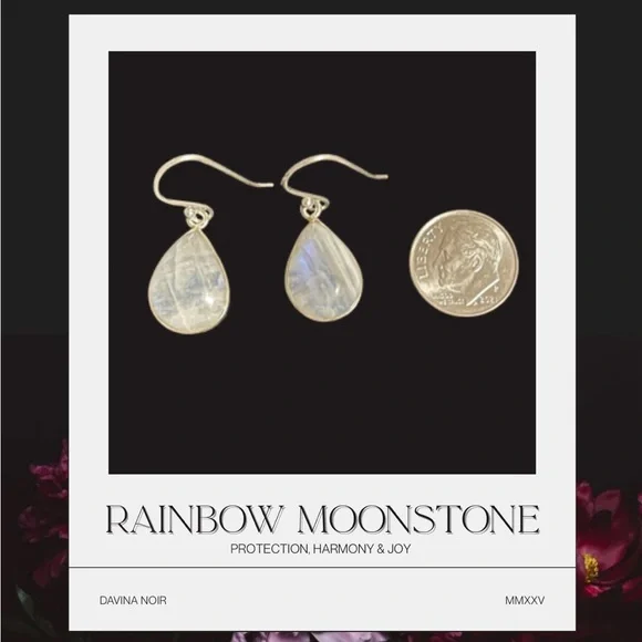Rainbow Moonstone 925 Sterling Silver Earrings - Picture 2 of 2